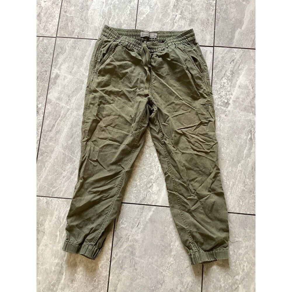 Point Sur Green Linen Blend Elastic Waist Tapered Pants Petite 2